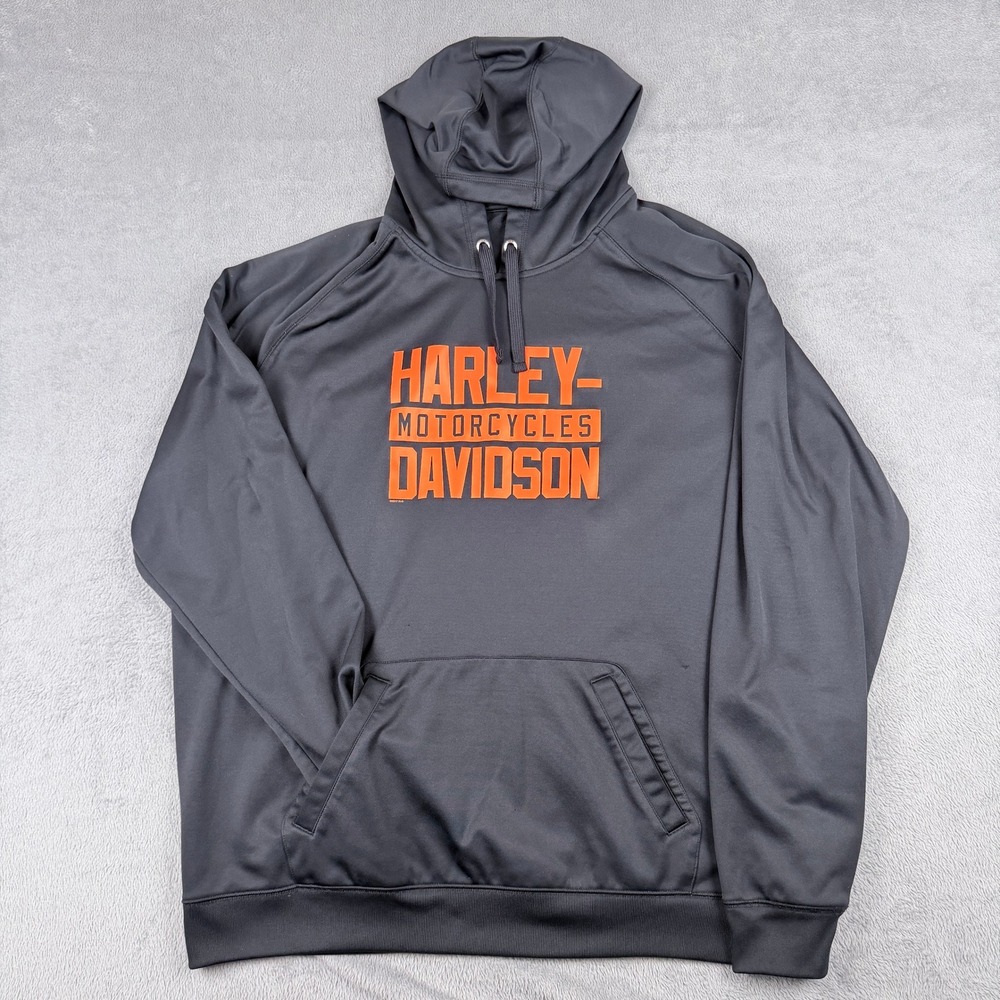 Harley-Davidson Mens 3XL Performance Hoodie Gray Orange Graphic 2017 Pullover